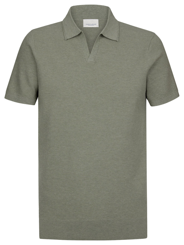 Profuomo Open Kraag Polo – Groen-56% lyocell, 20% katoen, 20% polyamide, 4% zijde-HEREN POLO'S & T-SHIRTS-Groen