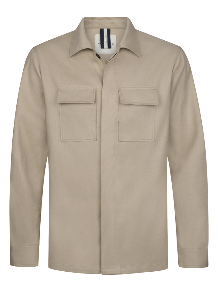 Profuomo Overshirt – Beige-55% linnen, 44% katoen,1% elastaan-HEREN SHIRTS-Beige