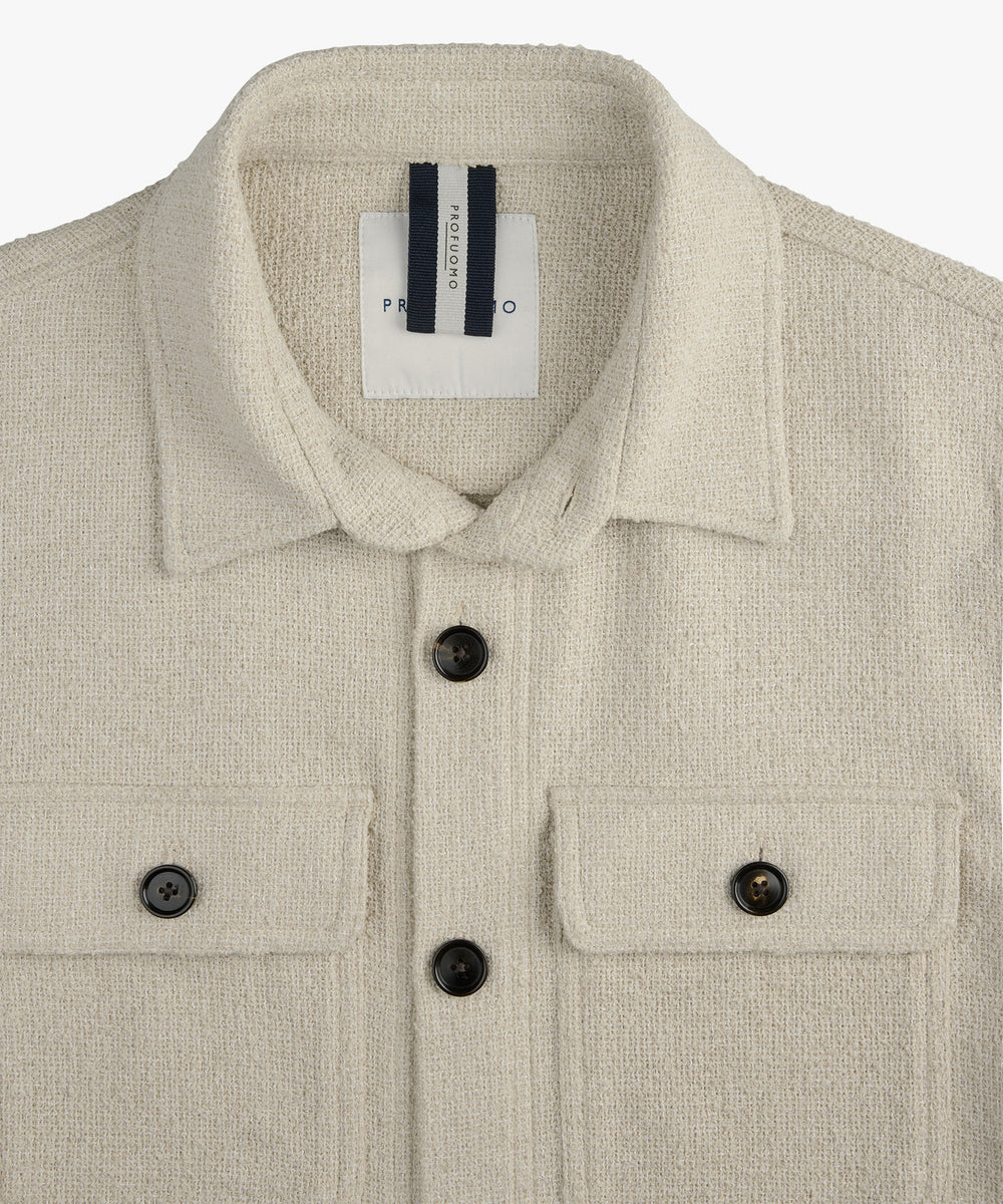  Profuomo Overshirt bouclé – Beige-60% katoen, 35% polyester, 5% andere vezels-HEREN SHIRTS-Beige