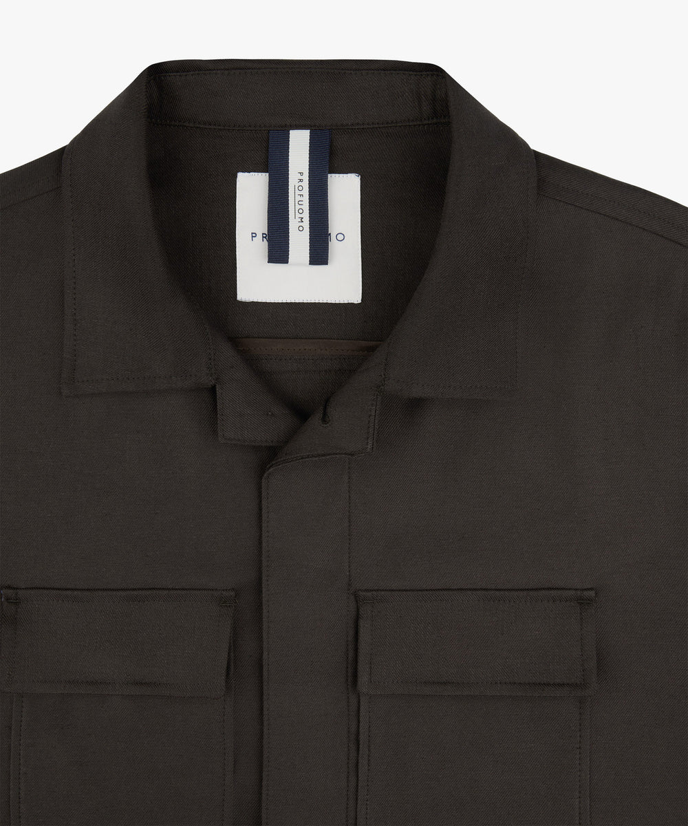 Profuomo Overshirt – Bruin-55% linnen, 44% katoen,1% elastaan-HEREN SHIRTS-Bruin