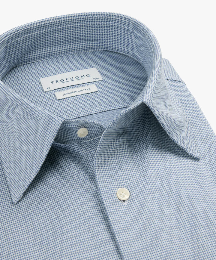 Profuomo Pied de Poule Japanese Knit slim fit-56% katoen, 44% polyester-HEREN SHIRTS-Blauw