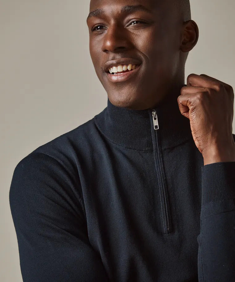 Profuomo Quarter Zip Sweater – Blauw-56% lyocell, 20% katoen, 20% polyamide, 4% zijde<br />-HEREN TRUIEN & VESTEN-Blauw