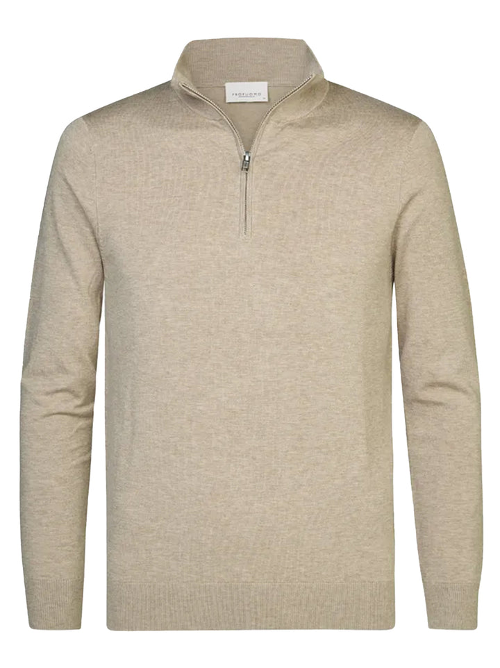 Profuomo Quarter Zip Trui -56% lyocell, 20% katoen, 20% polyamide, 4% zijde<br />-HEREN TRUIEN & VESTEN-Beige