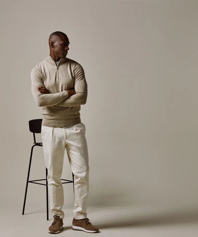 Profuomo Quarter Zip Trui -56% lyocell, 20% katoen, 20% polyamide, 4% zijde<br />-HEREN TRUIEN & VESTEN-Beige