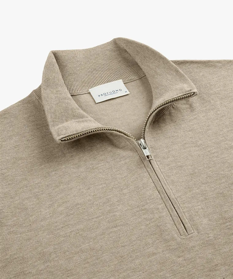 Profuomo Quarter Zip Trui -56% lyocell, 20% katoen, 20% polyamide, 4% zijde<br />-HEREN TRUIEN & VESTEN-Beige