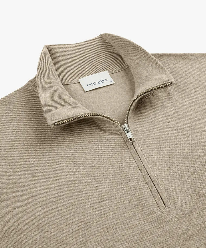 Profuomo Quarter Zip Trui -56% lyocell, 20% katoen, 20% polyamide, 4% zijde<br />-HEREN TRUIEN & VESTEN-Beige