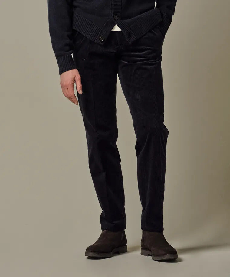 Profuomo Relaxed Fit Chino – Blauw-99% cotton, 1% elastan-HEREN BROEKEN-Blauw