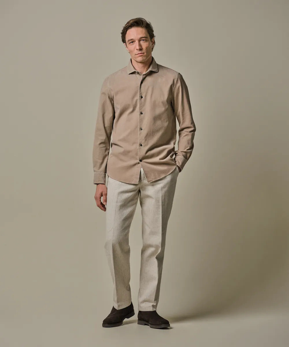 Profuomo Relaxed Fit Corduroy Shirt – Beige-100% katoen-HEREN SHIRTS-Beige