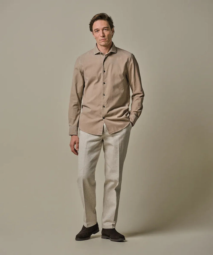 Profuomo Relaxed Fit Corduroy Shirt – Beige-100% katoen-HEREN SHIRTS-Beige