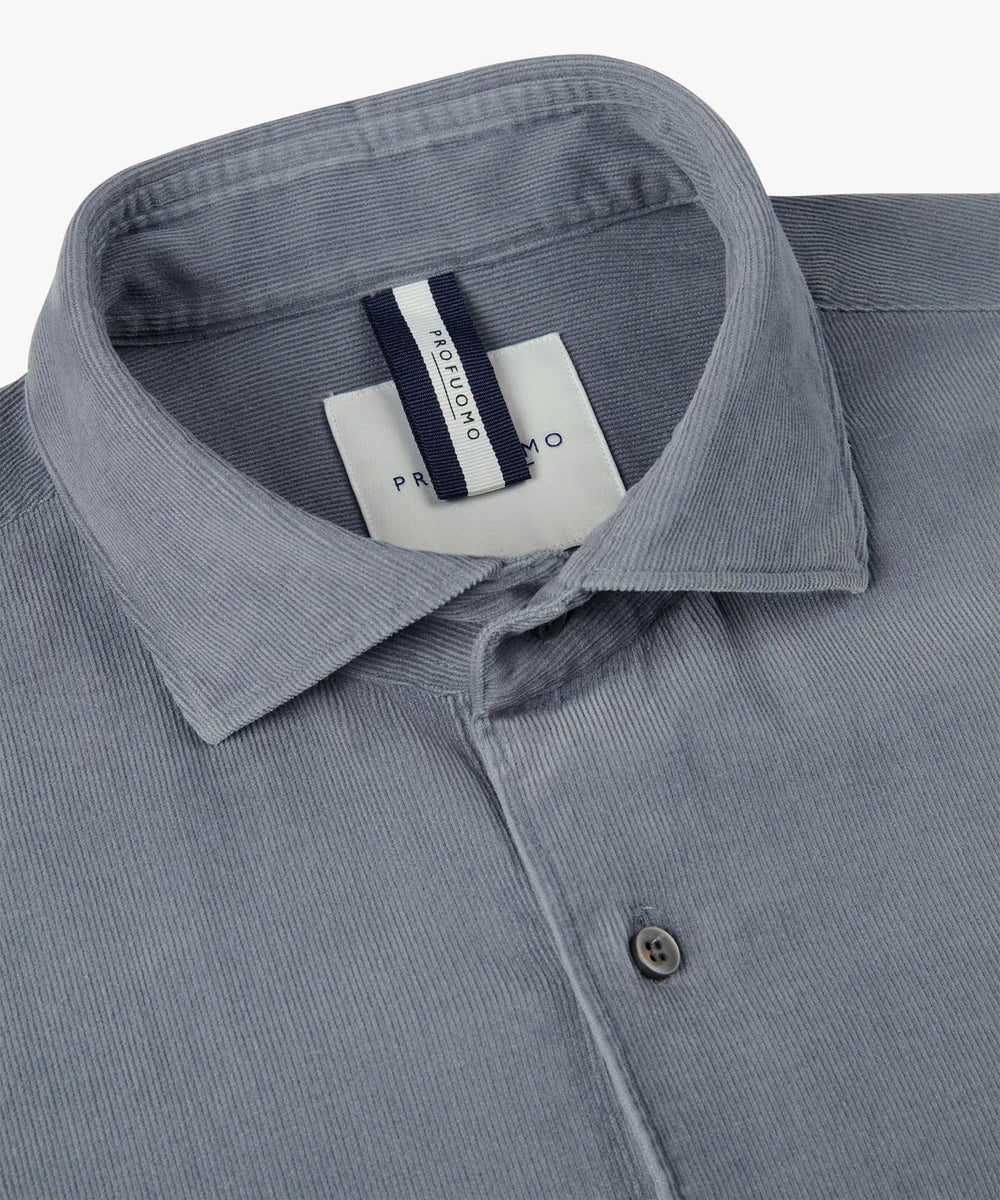 Profuomo Relaxed Fit Corduroy Shirt – Blauw-100% katoen-HEREN SHIRTS-Blauw