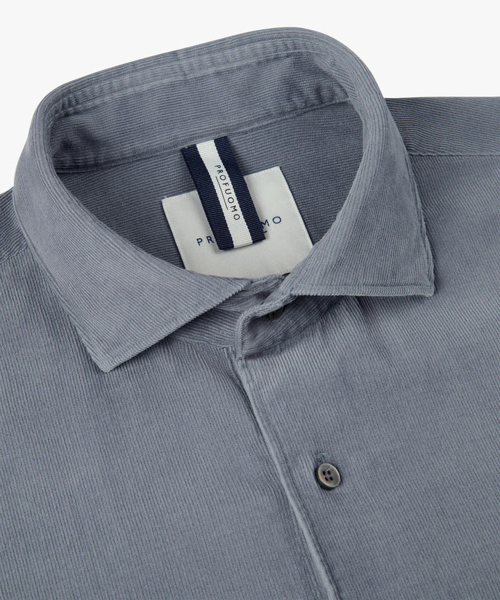Profuomo Relaxed Fit Corduroy Shirt – Blauw-100% katoen-HEREN SHIRTS-Blauw