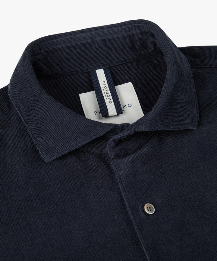 Profuomo Relaxed Fit Corduroy Shirt – Blauw-100% katoen-HEREN SHIRTS-Blauw