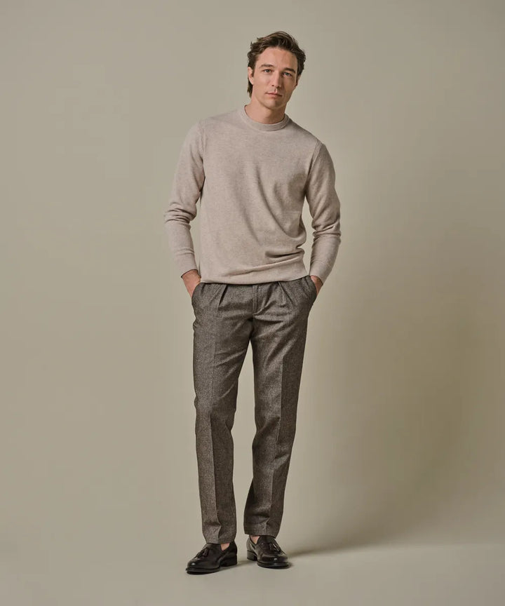 Profuomo Relaxed Fit Flannel Chino – Bruin-46% cotton, 33% polyester, 18% viscose, 3% elastaan-HEREN BROEKEN-Bruin