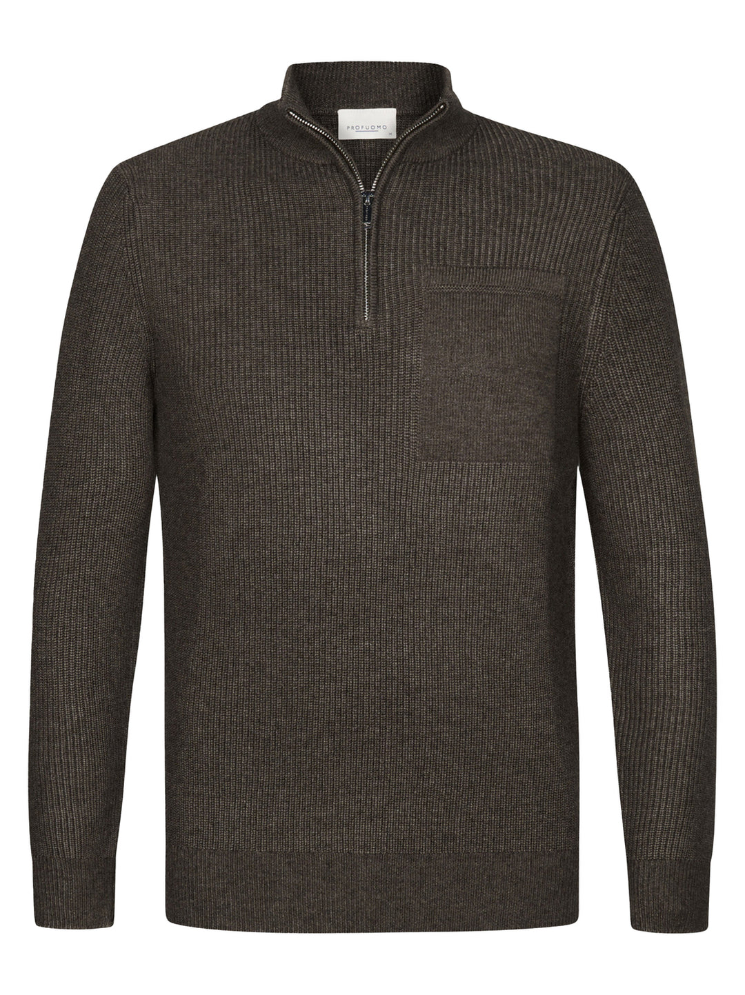 Profuomo Rib Half-Zip Trui – Bruin-50% polyester, 30% katoen, 20% wol-HEREN TRUIEN & VESTEN-Bruin