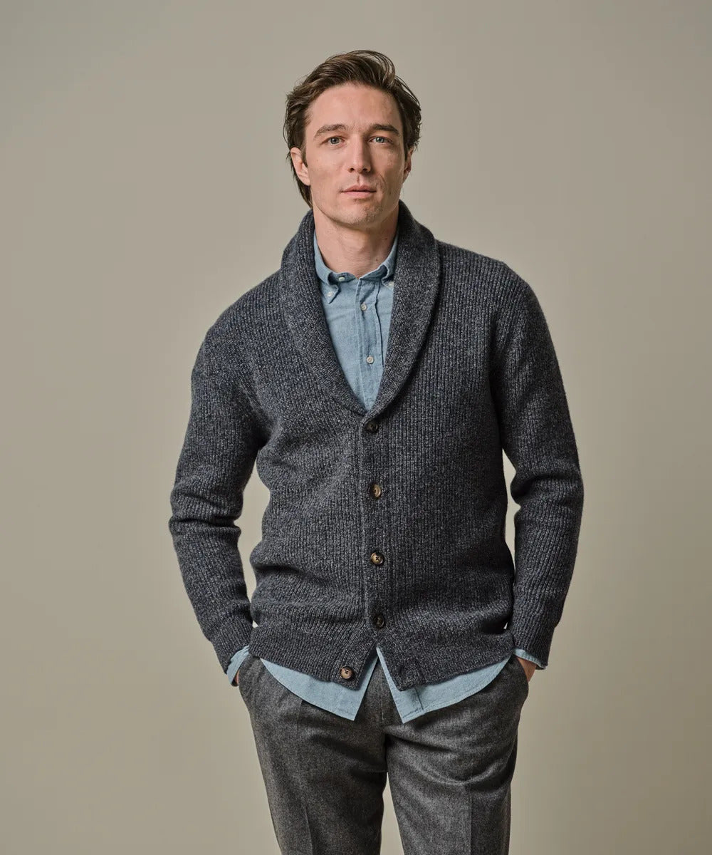 Profuomo Shawl Collar Cardigan – Blauw-80% wol, 20% polyamide-HEREN TRUIEN & VESTEN-Blauw