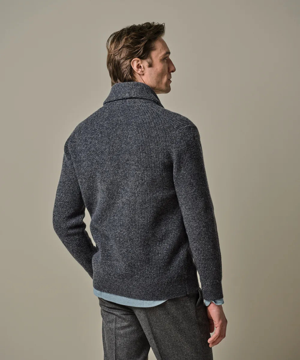 Profuomo Shawl Collar Cardigan – Blauw-80% wol, 20% polyamide-HEREN TRUIEN & VESTEN-Blauw