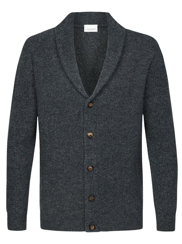 Profuomo Shawl Collar Cardigan – Blauw-80% wol, 20% polyamide-HEREN TRUIEN & VESTEN-Blauw