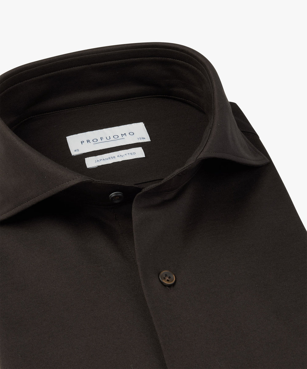 Profuomo Shirt X-cutaway – Bruin-50% katoen, 50% polyester-HEREN SHIRTS-Bruin