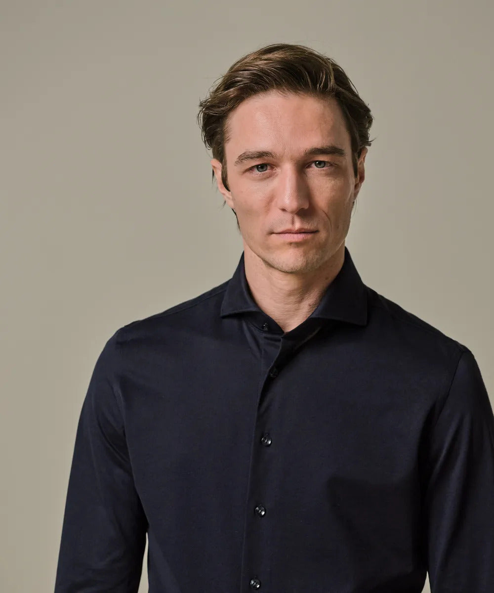 Profuomo Shirt X-Cutaway – Navy-50% katoen, 50% polyester-HEREN SHIRTS-Blauw