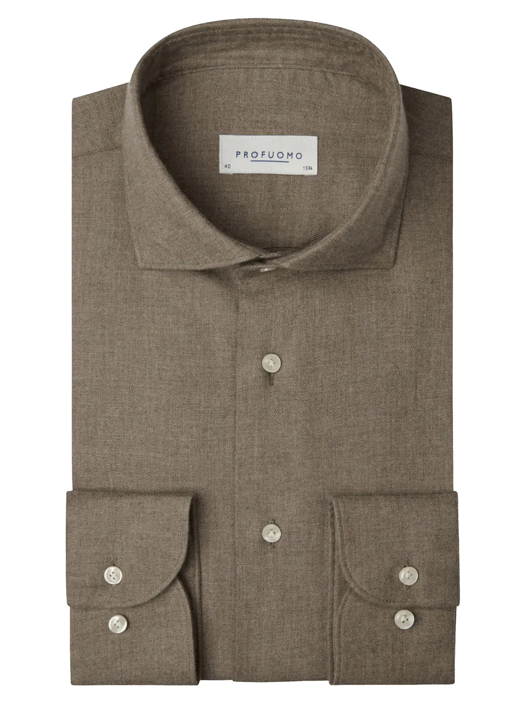 Profuomo Slim Fit Brushed Twill Overhemd – Bruin-100% katoen-HEREN SHIRTS-Bruin