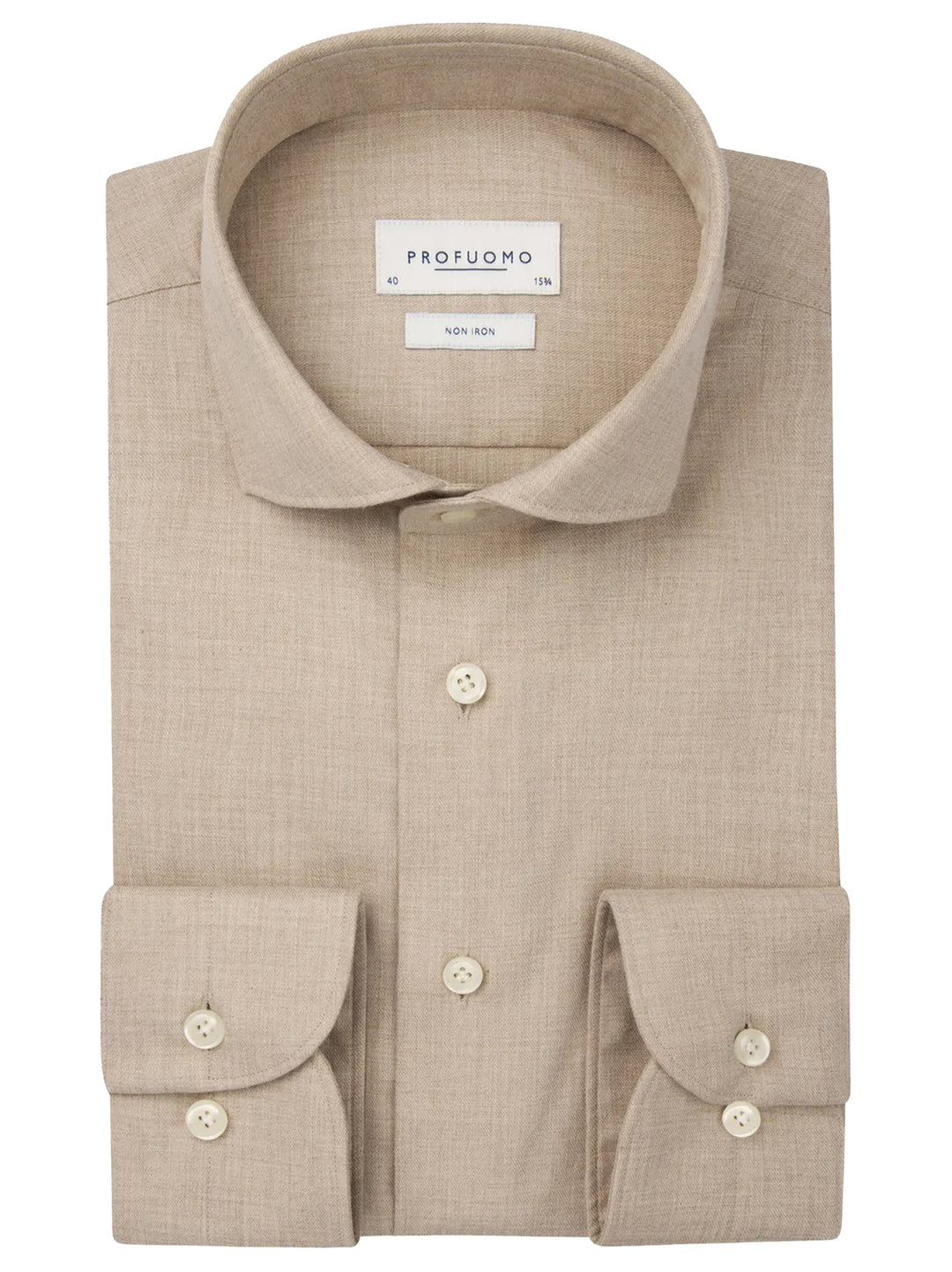 Profuomo Slim Fit Flannel Shirt – Beige-100% katoen-HEREN SHIRTS-Beige