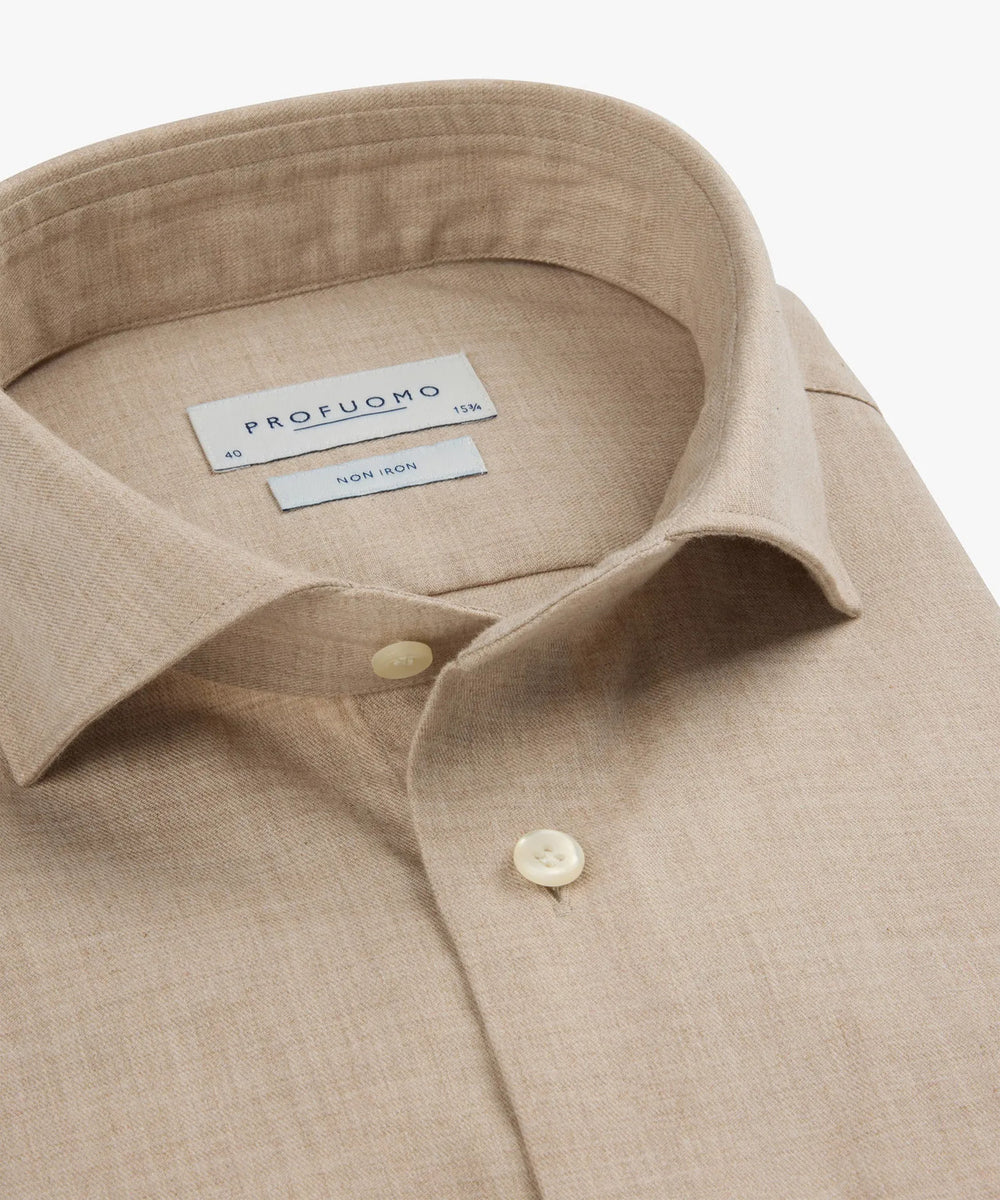 Profuomo Slim Fit Flannel Shirt – Beige-100% katoen-HEREN SHIRTS-Beige