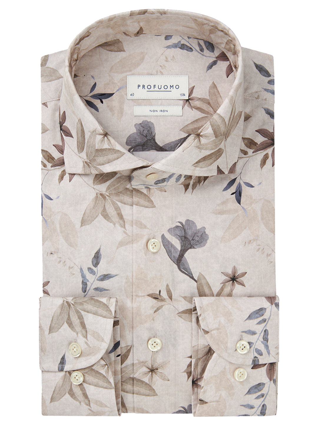 Profuomo slim fit popeline overhemd-100% Katoen-HEREN SHIRTS-Beige