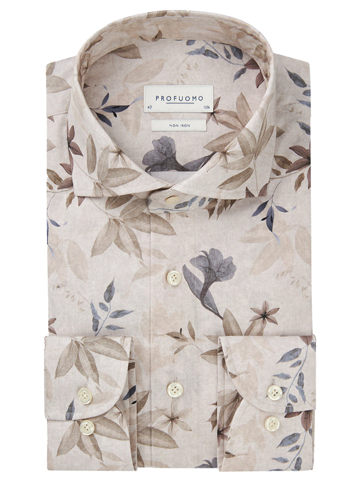 Profuomo slim fit popeline overhemd-100% Katoen-HEREN SHIRTS-Beige