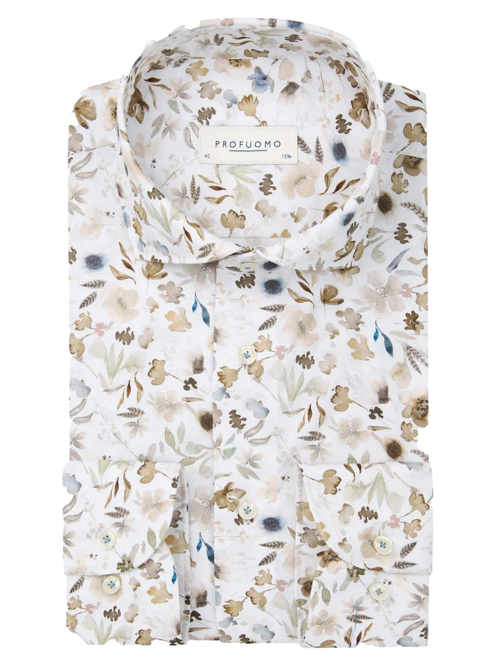 Profuomo Slim Fit Print Shirt – Multicolor-100% katoen-HEREN SHIRTS-Bruin