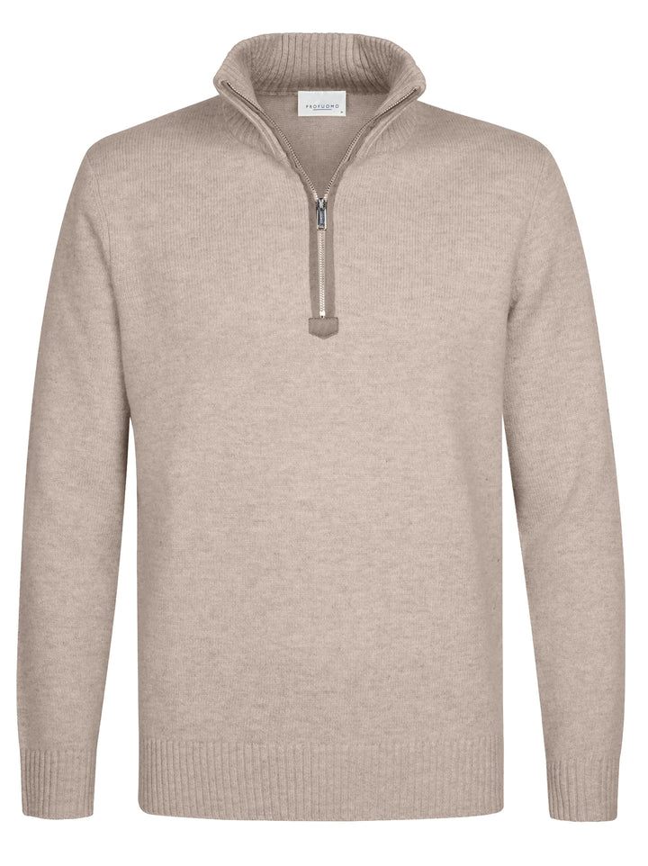 Profuomo Soft Wollen Half Zip – Beige-100% wol-HEREN TRUIEN & VESTEN-Beige