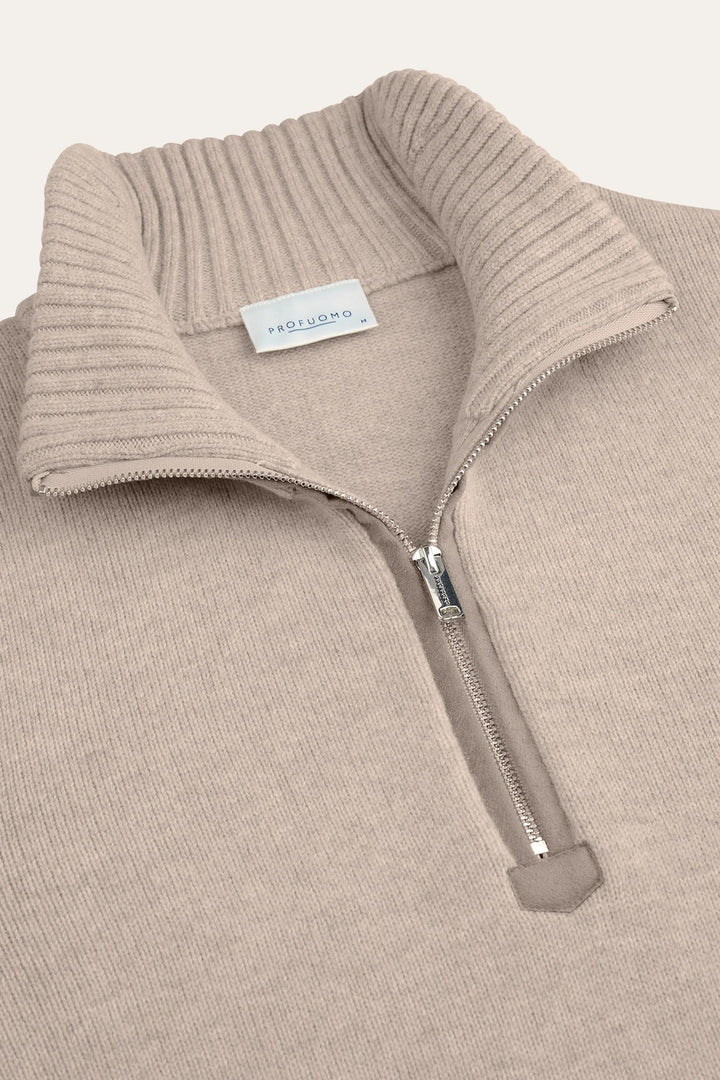 Profuomo Soft Wollen Half Zip – Beige-100% wol-HEREN TRUIEN & VESTEN-Beige