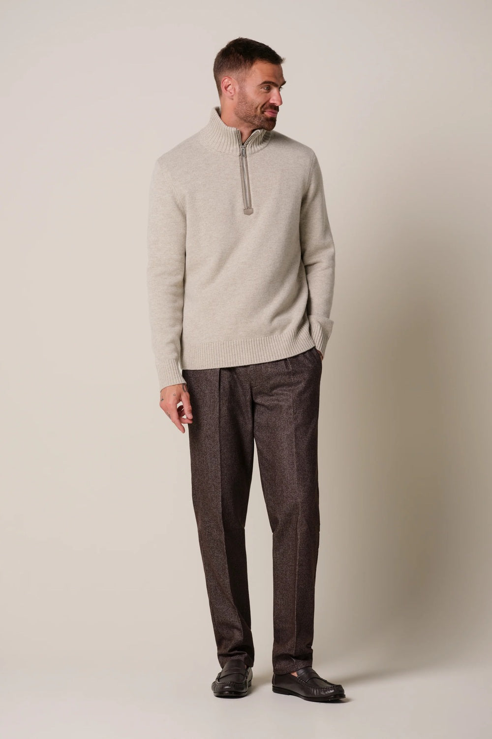 Profuomo Soft Wollen Half Zip – Beige-100% wol-HEREN TRUIEN & VESTEN-Beige