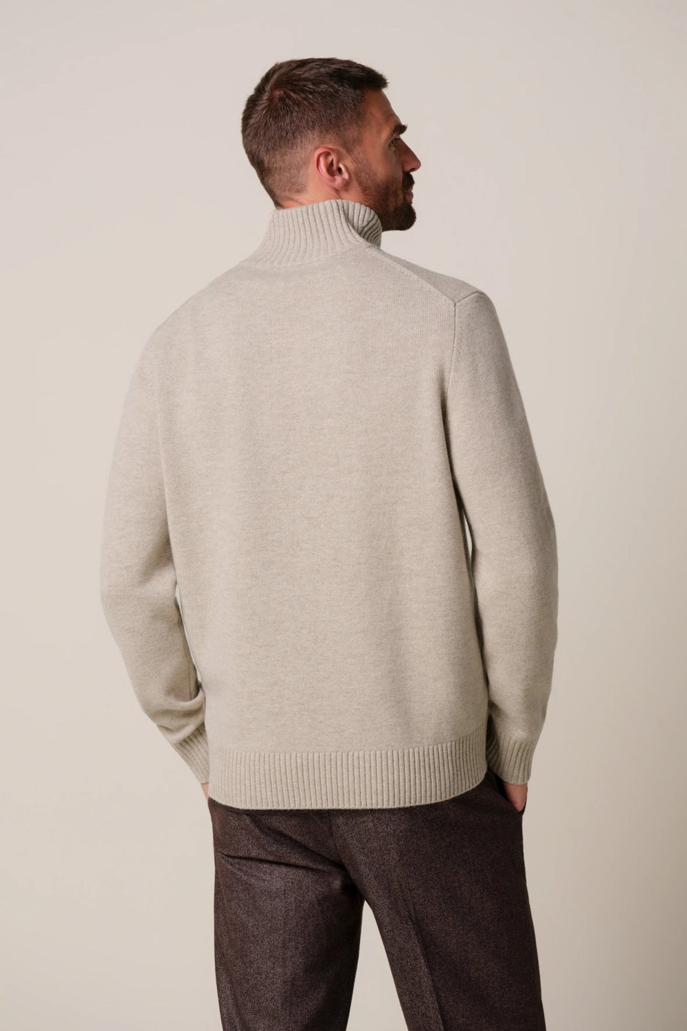 Profuomo Soft Wollen Half Zip – Beige-100% wol-HEREN TRUIEN & VESTEN-Beige