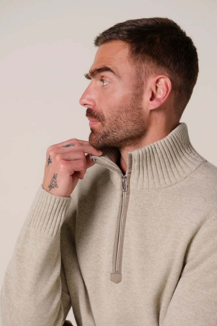 Profuomo Soft Wollen Half Zip – Beige-100% wol-HEREN TRUIEN & VESTEN-Beige