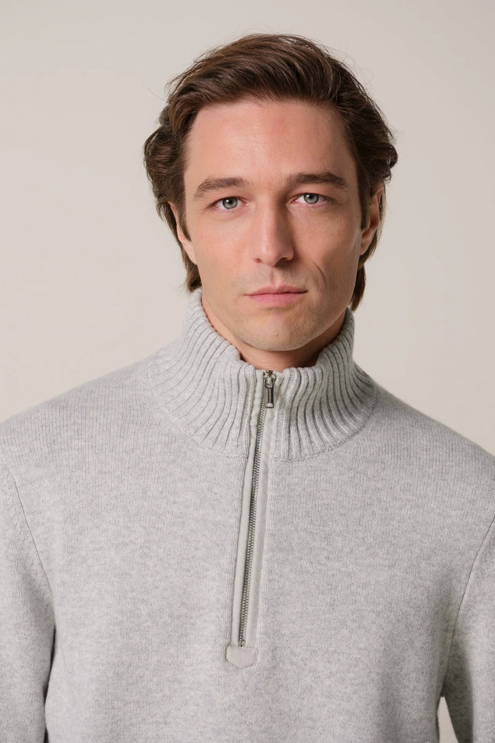 Profuomo Soft Wollen Half Zip – Grijs-100% wol-HEREN TRUIEN & VESTEN-Grijs
