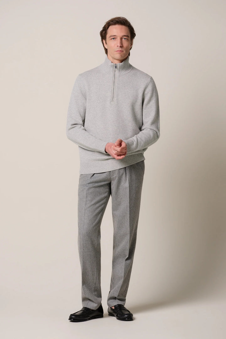Profuomo Soft Wollen Half Zip – Grijs-100% wol-HEREN TRUIEN & VESTEN-Grijs