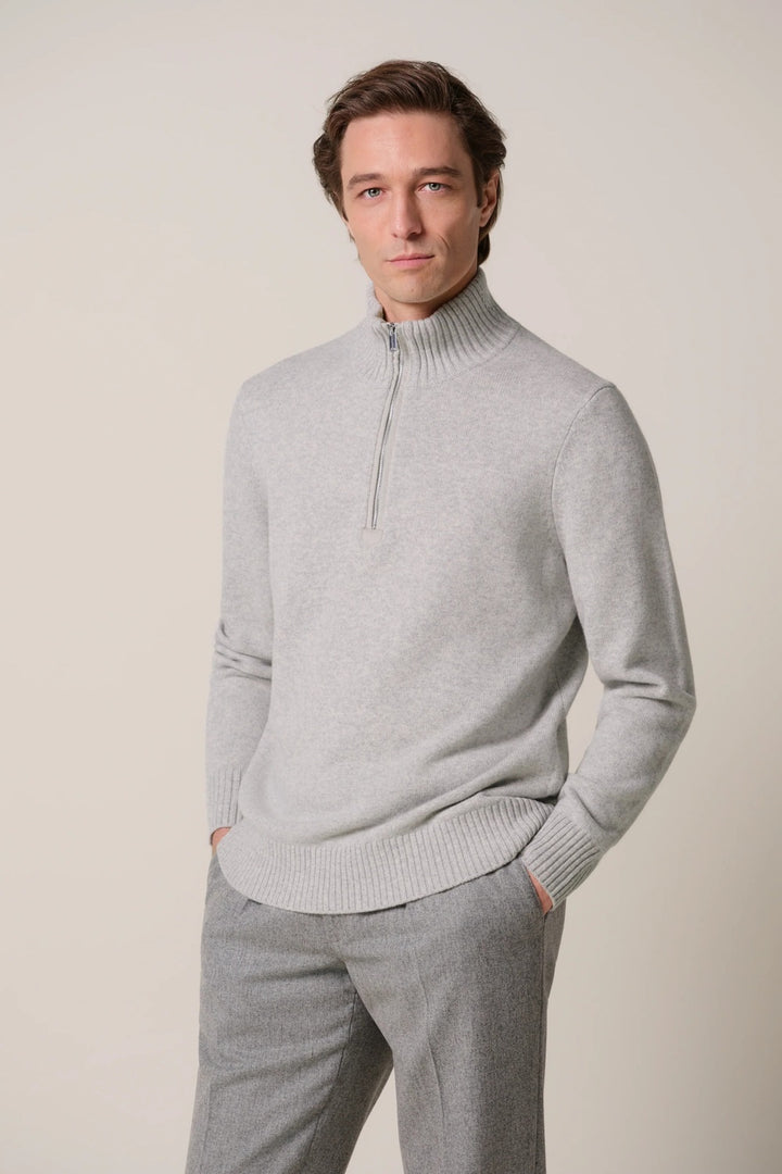 Profuomo Soft Wollen Half Zip – Grijs-100% wol-HEREN TRUIEN & VESTEN-Grijs