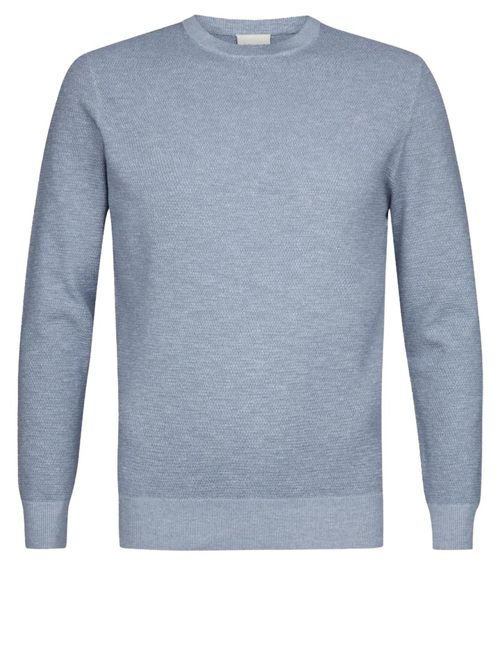 Profuomo Structuur Crewneck – Blauw-100% katoen-HEREN TRUIEN & VESTEN-Blauw