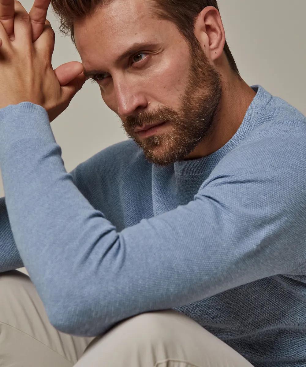 Profuomo Structuur Crewneck – Blauw-100% katoen-HEREN TRUIEN & VESTEN-Blauw