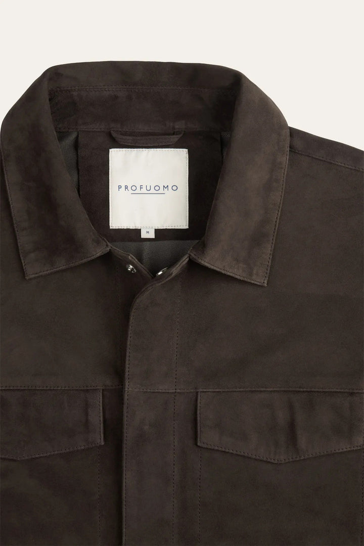 Profuomo Suède Overshirt – Bruin-100% leer-HEREN SHIRTS-Bruin