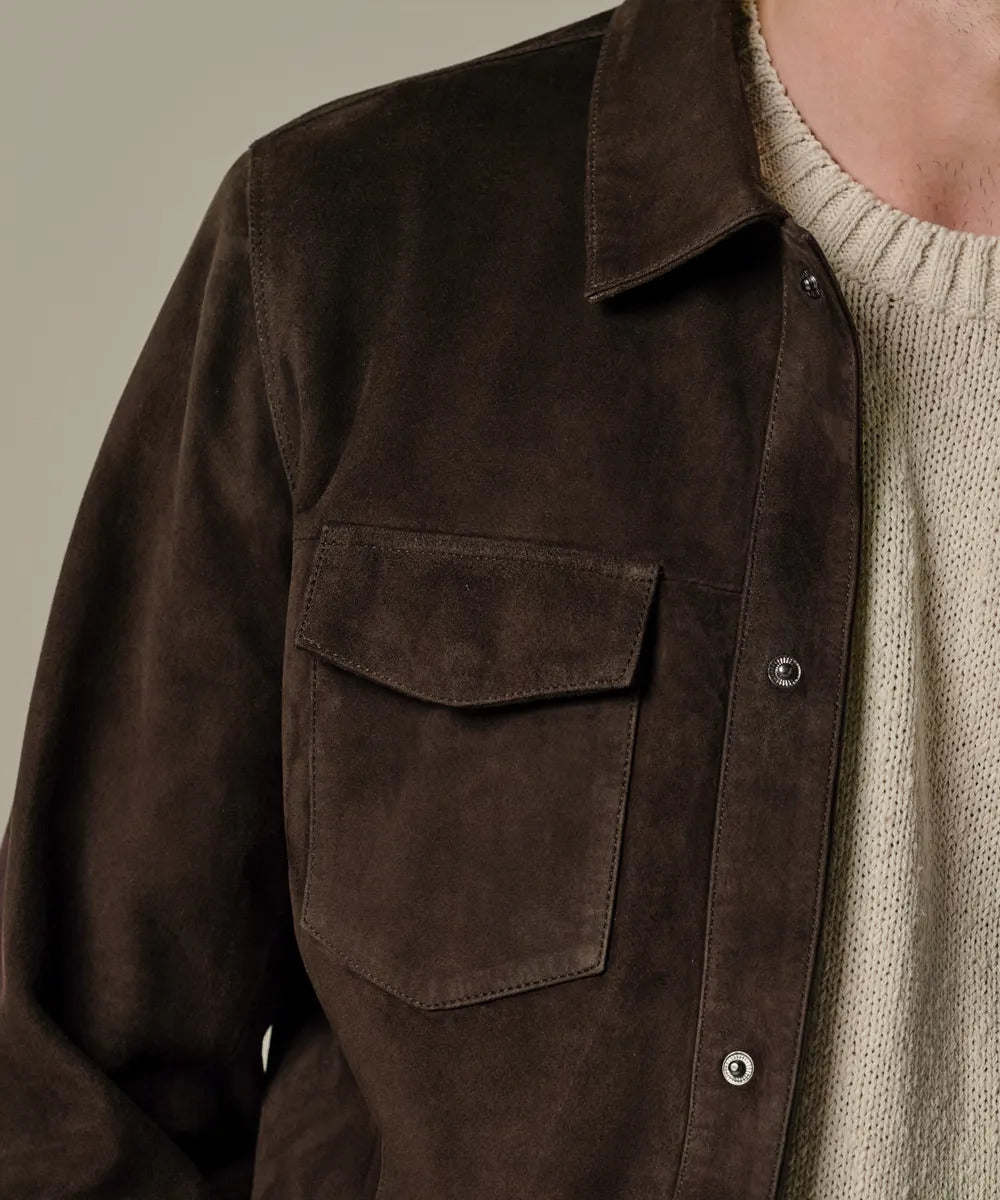 Profuomo Suède Overshirt – Bruin-100% leer-HEREN SHIRTS-Bruin