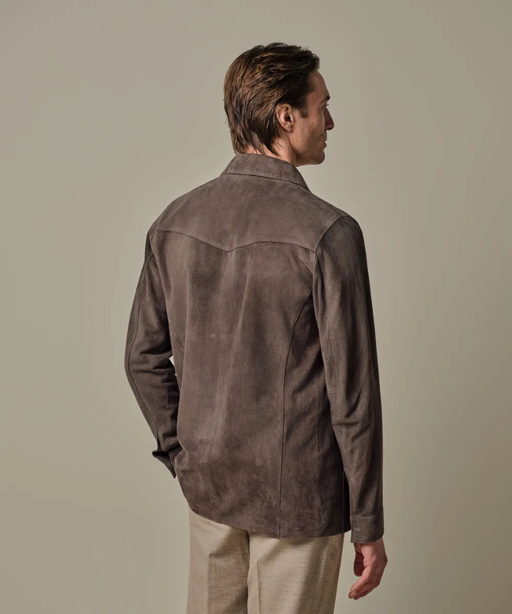 Profuomo Suede Overshirt – Taupe-100% leer-HEREN SHIRTS-Bruin