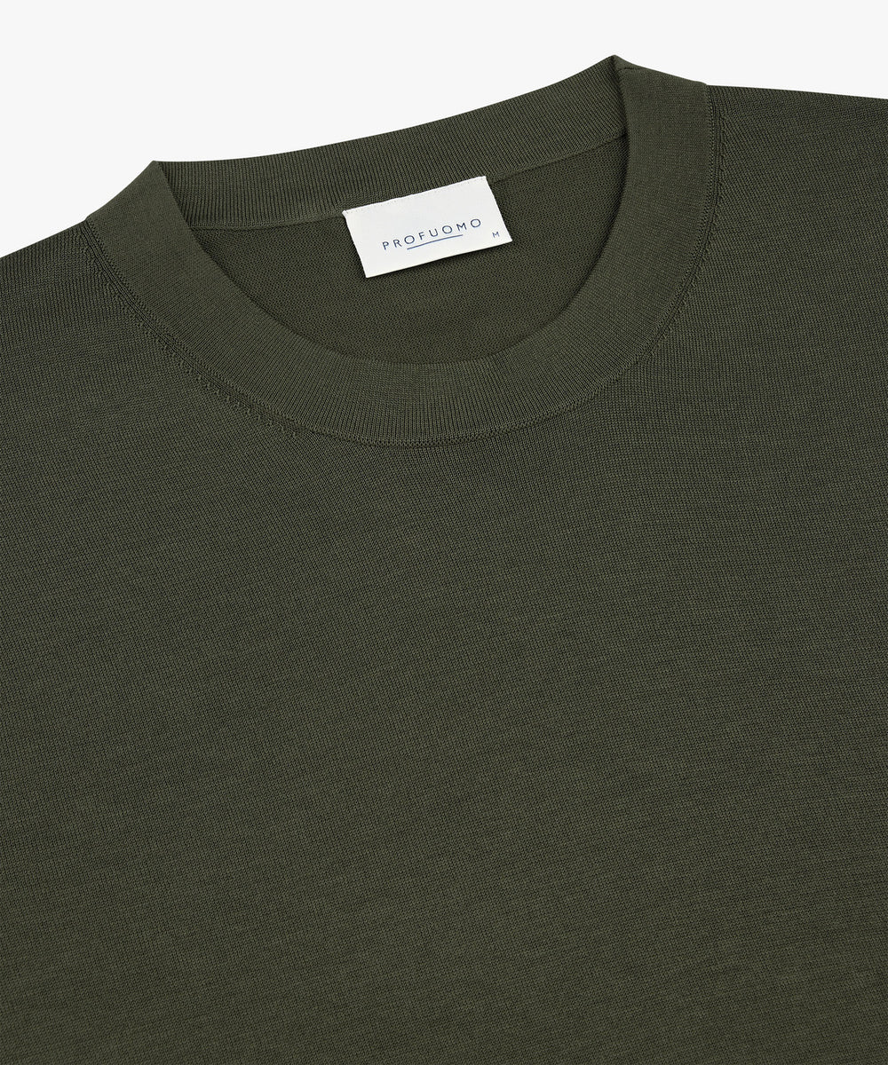 Profuomo T-shirt crew neck – Groen-100% katoen-HEREN POLO'S & T-SHIRTS-Groen