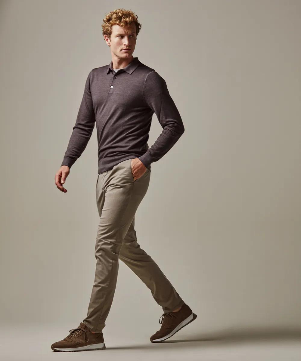 Profuomo taupe slim fit chino-68% lyocell, 29% katoen, 3% elasthaan-HEREN BROEKEN-Bruin
