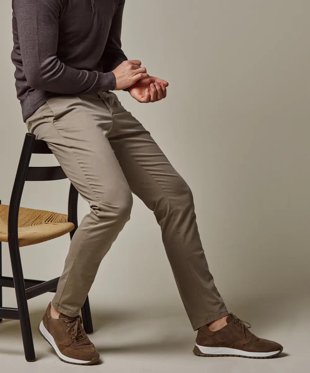 Profuomo taupe slim fit chino-68% lyocell, 29% katoen, 3% elasthaan-HEREN BROEKEN-Bruin