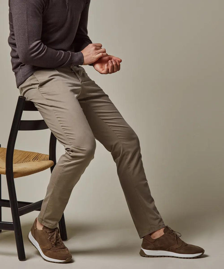 Profuomo taupe slim fit chino-68% lyocell, 29% katoen, 3% elasthaan-HEREN BROEKEN-Bruin