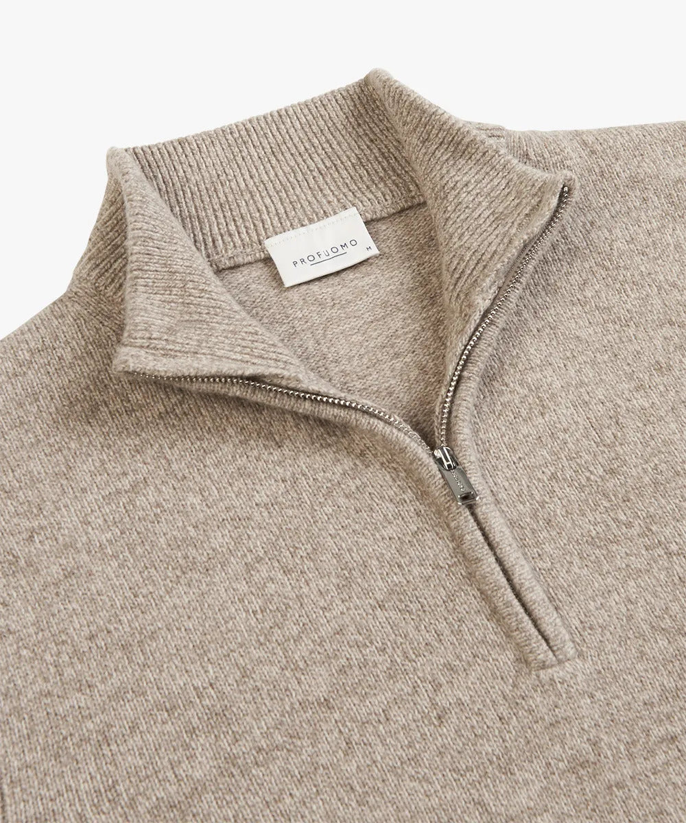 Profuomo Taupe Wollen Half‑Zip Trui – Beige-80% wol, 20% polyamide-HEREN TRUIEN & VESTEN-Beige