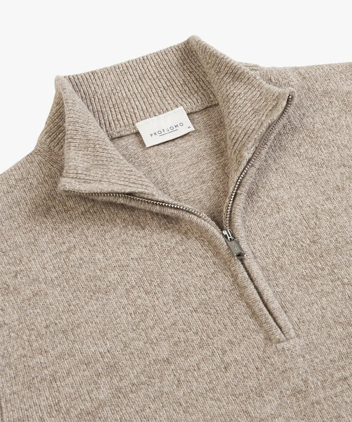 Profuomo Taupe Wollen Half‑Zip Trui – Beige-80% wol, 20% polyamide-HEREN TRUIEN & VESTEN-Beige