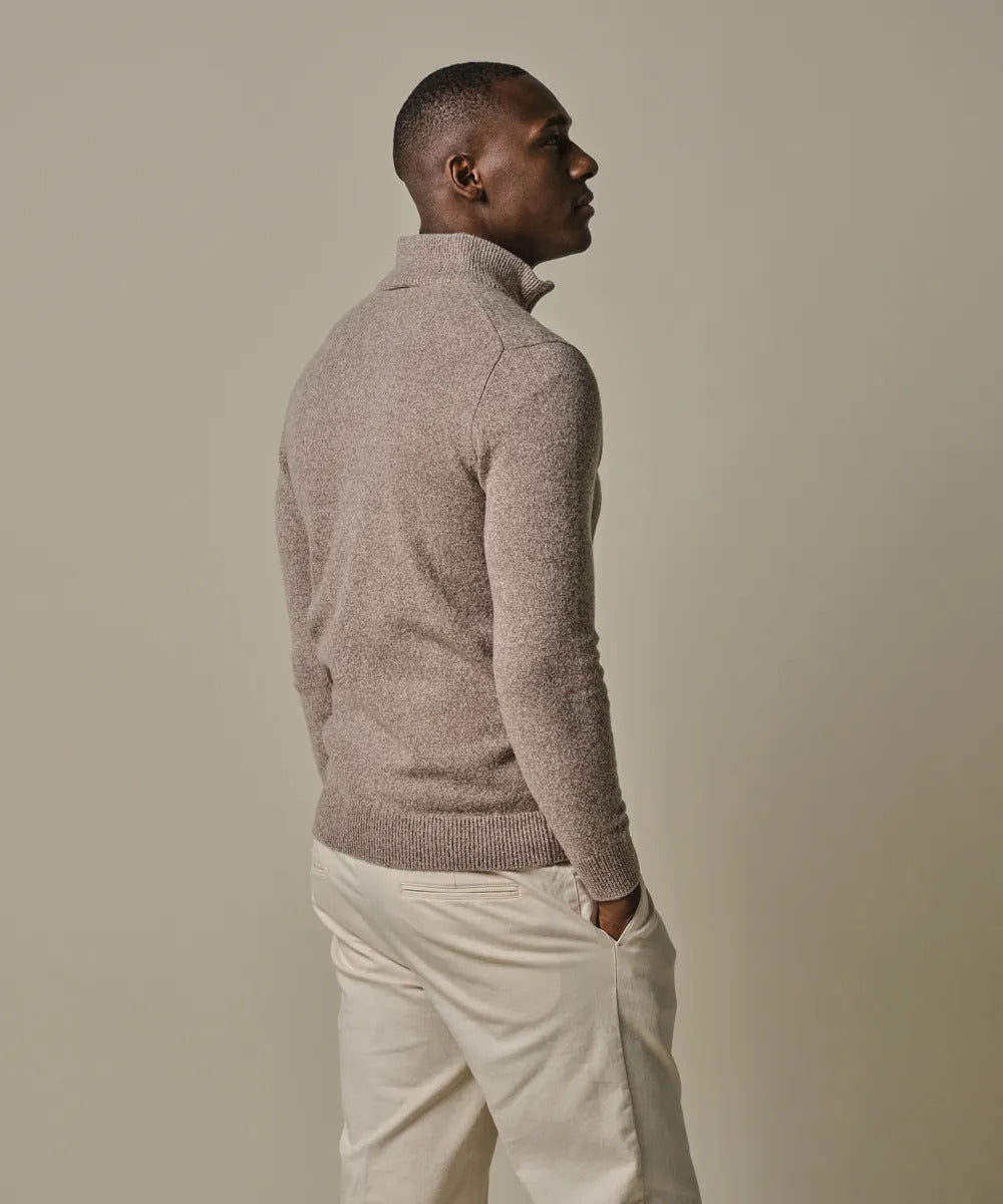 Profuomo Taupe Wollen Half‑Zip Trui – Beige-80% wol, 20% polyamide-HEREN TRUIEN & VESTEN-Beige