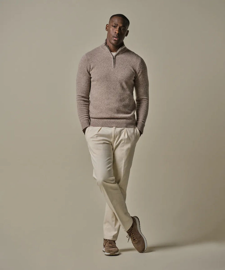 Profuomo Taupe Wollen Half‑Zip Trui – Beige-80% wol, 20% polyamide-HEREN TRUIEN & VESTEN-Beige